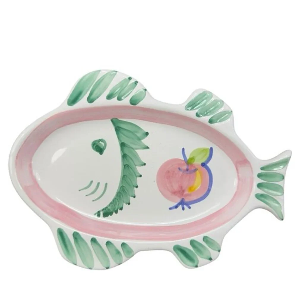 Vintage Italian Caleca Pottery Fish Shaped Dish Plate Container Hand Painted VTG
